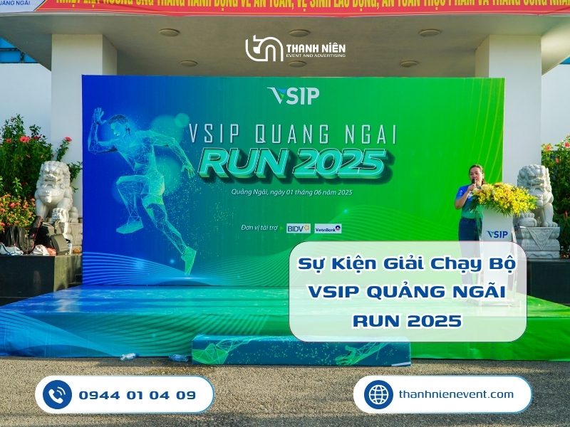 Không gian sự kiện giải chạy bộ VSIP Quảng Ngãi rực rỡ với ấn phẩm đồng bộ