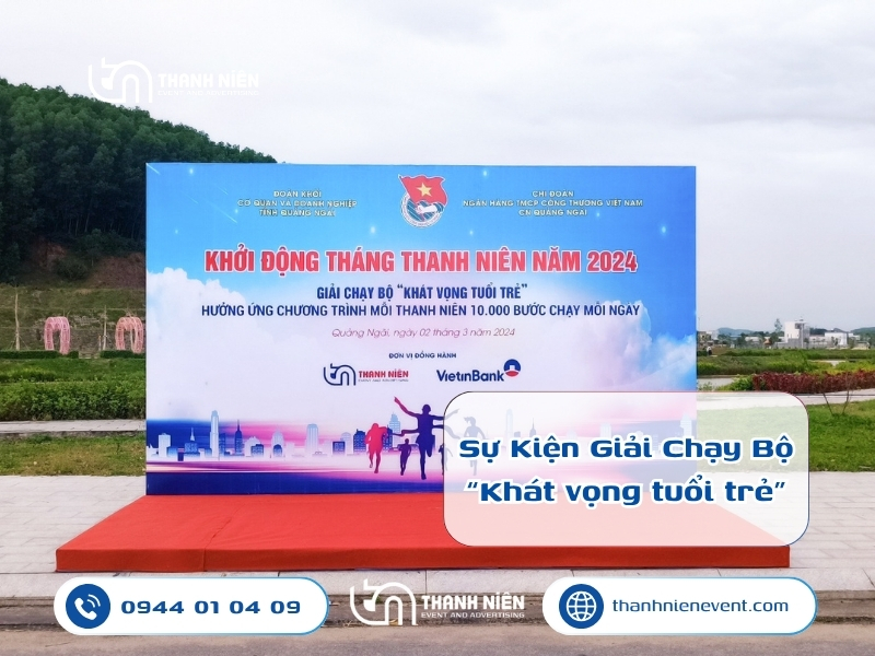 Không gian sự kiện giải chạy bộ rực rỡ và đồng bộ ấn phẩm