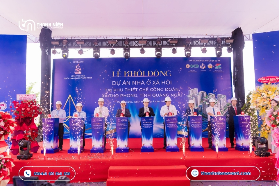 Tổ Chức Trọn Gói Lễ Khởi Động Dự Án Nhà Ở Xã Hội Tại Khu Thiết Chế Công Đoàn Quảng Ngãi Sự điều phối nhịp nhàng của đội ngũ nhân sự Thanh Niên trong buổi lễ